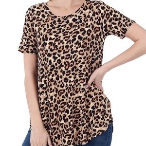 Leopard Short Sleeve Round Neck and Hem Shirt - 2X